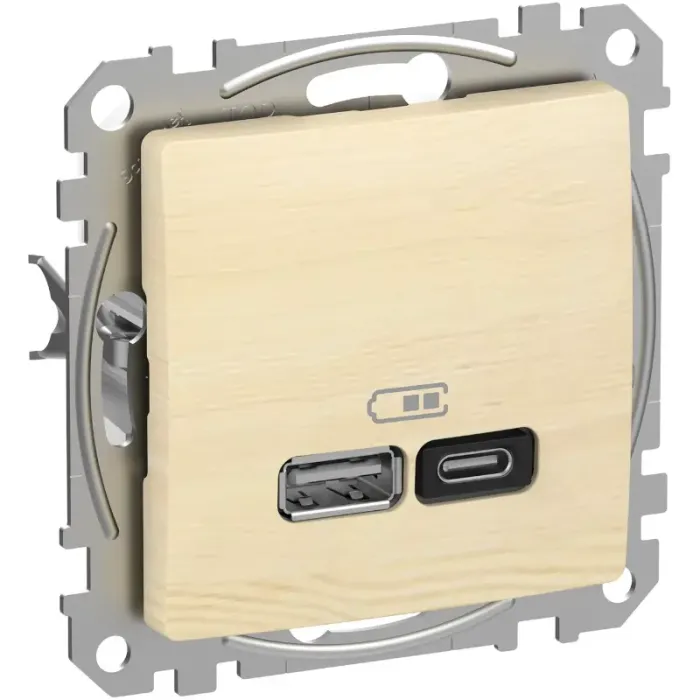 Розетка USB тип A+C (45 Вт) Schneider Sedna Elements SDD180404 Береза