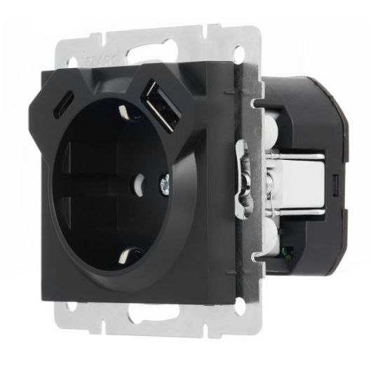 Розетка з/зк TC+USB роз'єм Lezard VESNA, чорний (742-4288-181TC)