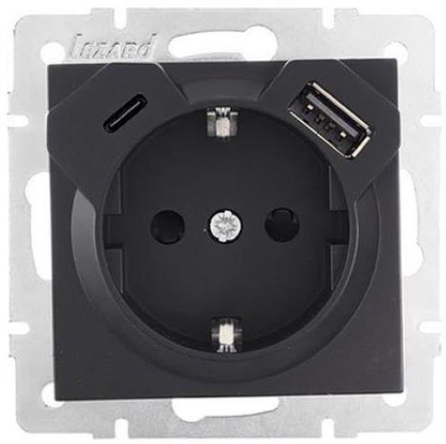 Розетка з/зк TC+USB роз'єм Lezard VESNA, чорний (742-4288-181TC)
