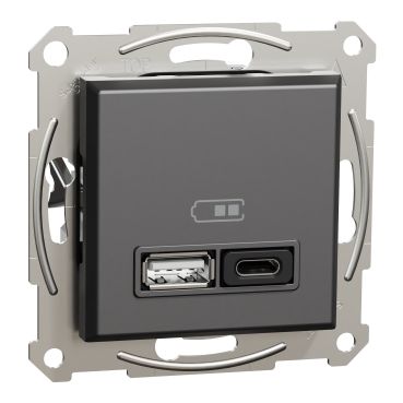 Розетка USB А+С 3А 45Вт Asfora Schneider Electric антрацит (EPH2700471)