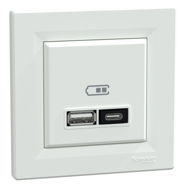 Розетка USB тип A+C 21 Вт Schneider Asfora EPH2700521 біла