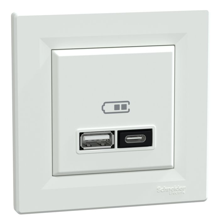 Розетка USB тип A+C 21 Вт Schneider Asfora EPH2700521 біла