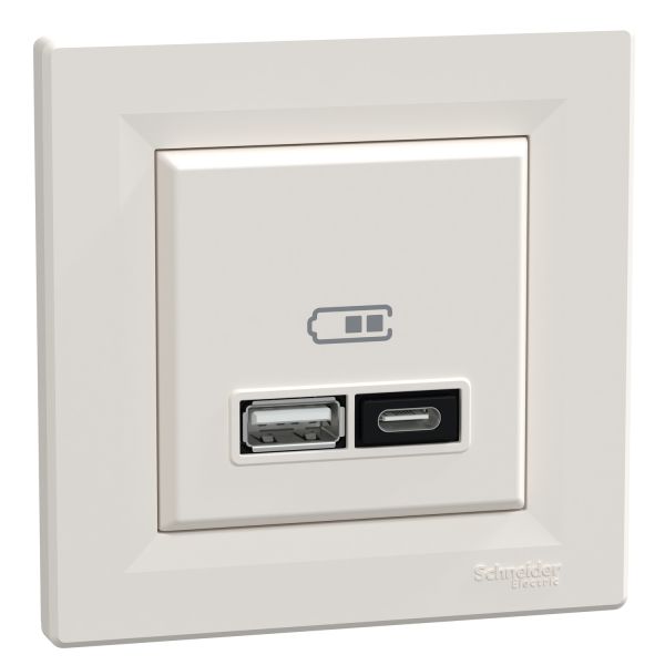 Розетка USB тип A+C 21 Вт Asfora EPH2700523 крем