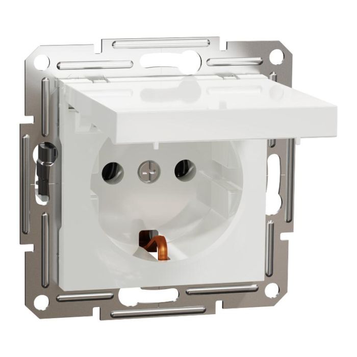 Розетка з кришкою із заземленням Asfora Schneider Electric EPH3170121 біла без рамки
