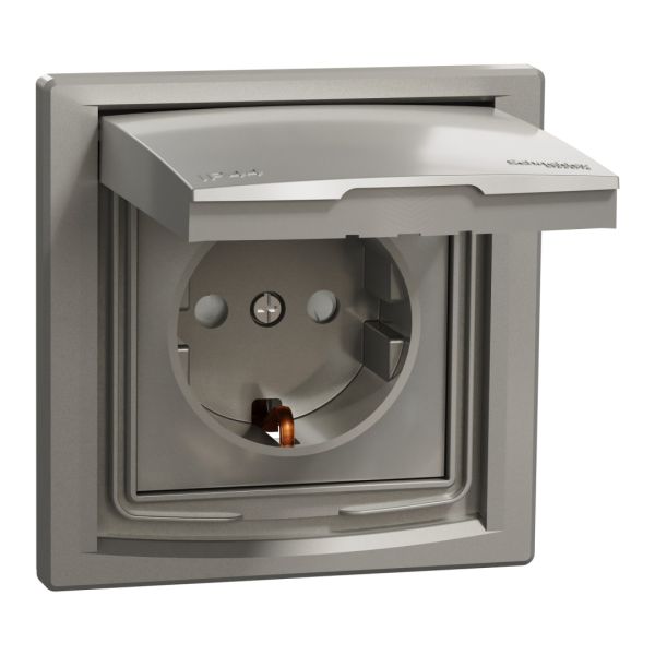 Розетка з кришкою і заземляючим контактом і шторками ip44, бронза (EPH3100369)