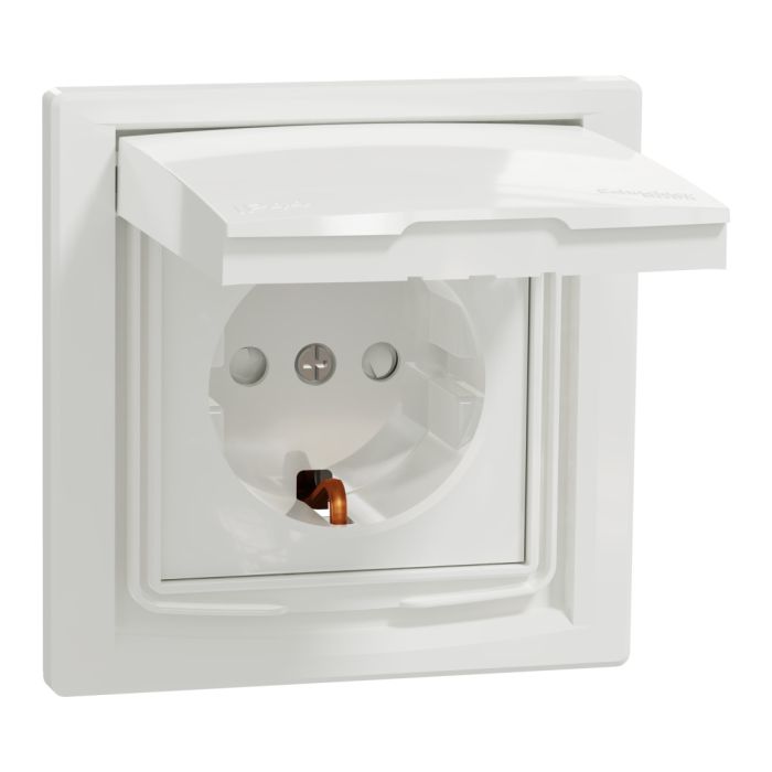 Розетка з кришкою і заземляючим контактом і шторками ip44, білий (EPH2900221)