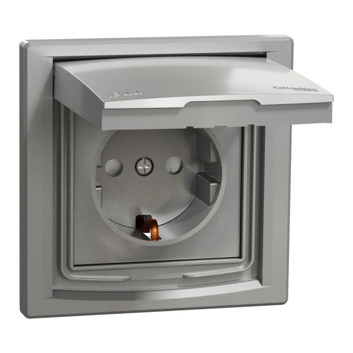Розетка з заземляючим контактом і зі шторками ip44, алюміній (EPH3100361)