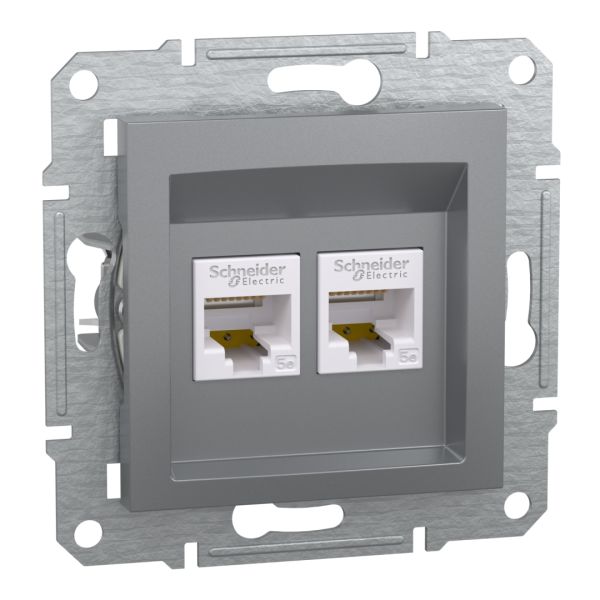 Подвійна комп'ютерна розетка rj45+rj45 кат5e utp, сталь (EPH4400162)