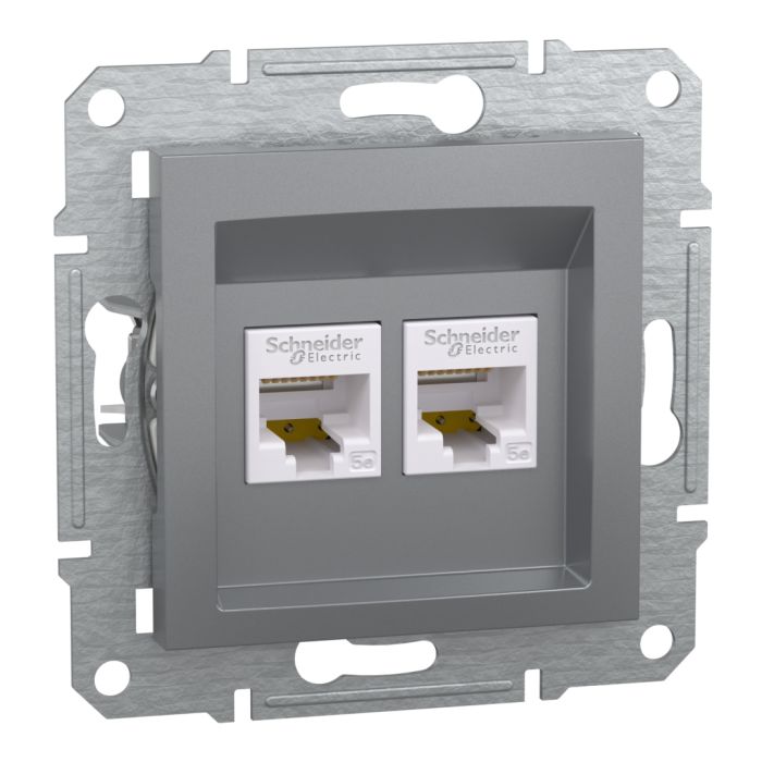Подвійна комп'ютерна розетка rj45+rj45 кат5e utp, сталь (EPH4400162)