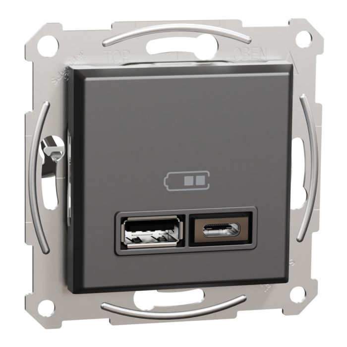 Розетка USB тип А+С 2,4А Schneider Electric Asfora EPH2700371 антрацит