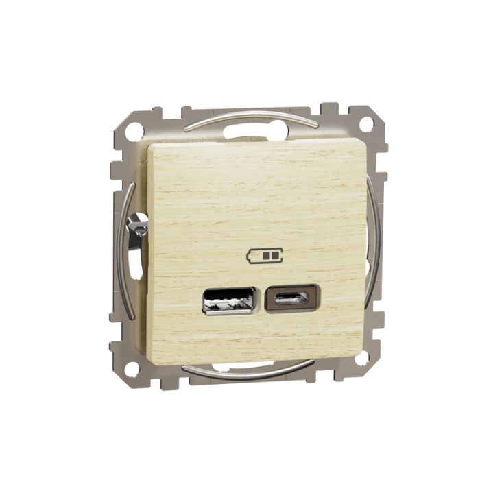Розетка USB тип A+C 24A Schneider Sedna Elements SDD180402 Береза