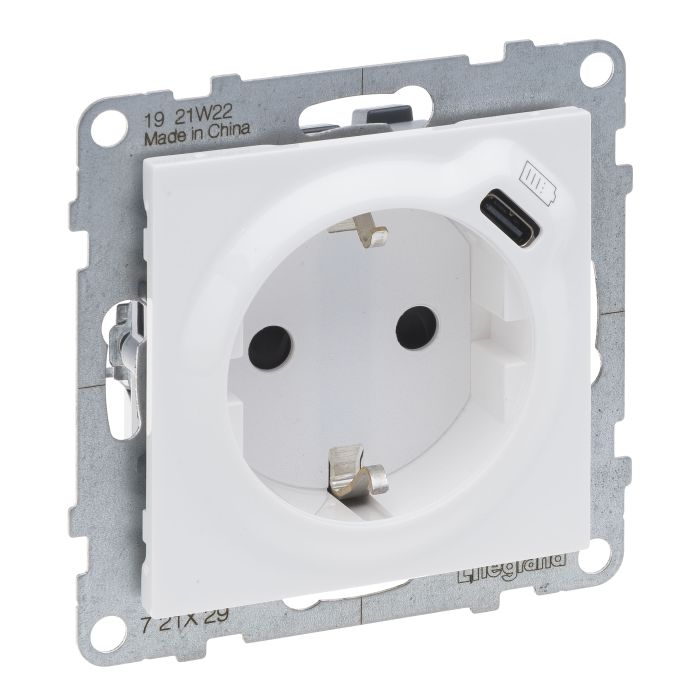 Розетка із з/к та захист. шторками + USB С 1,5А/250V Legrand SUNO 721129 білий