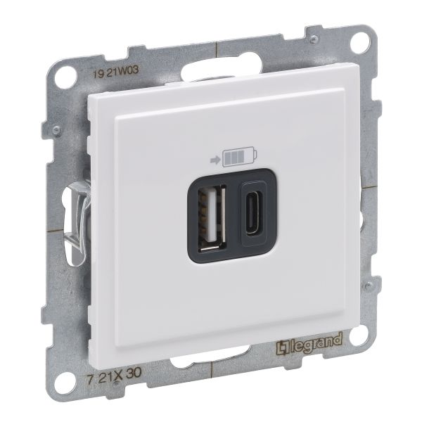 Розетка для заряджання USB А+C 12Вт+15Вт/5V Legrand SUNO 721130 білий