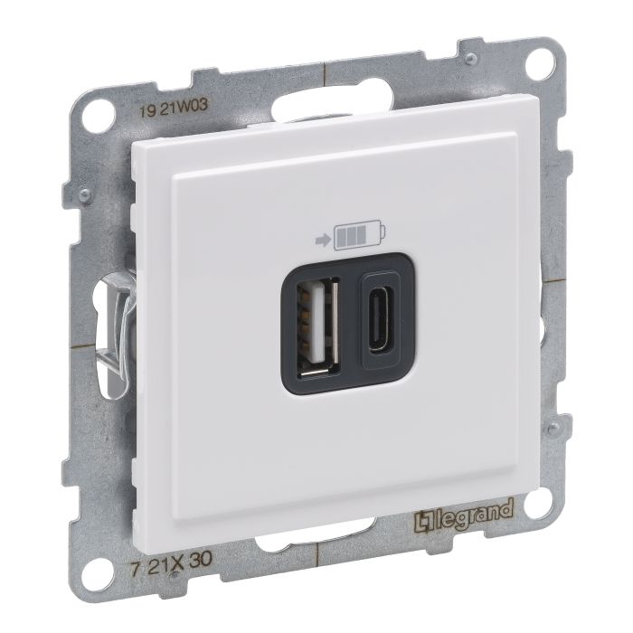 Розетка для заряджання USB А+C 12Вт+15Вт/5V Legrand SUNO 721130 білий