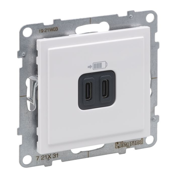 Розетка для заряджання USB С+C 15Вт/5V Legrand SUNO 721131 білий