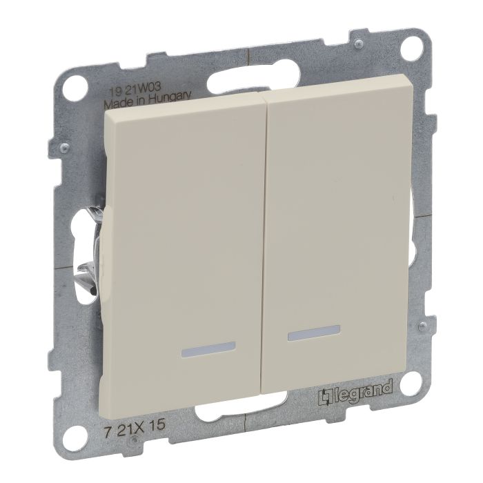 Вимикач 2-кл з підсв. (пруж.клеми) 10А/250V Legrand SUNO 721215 слонова кістка