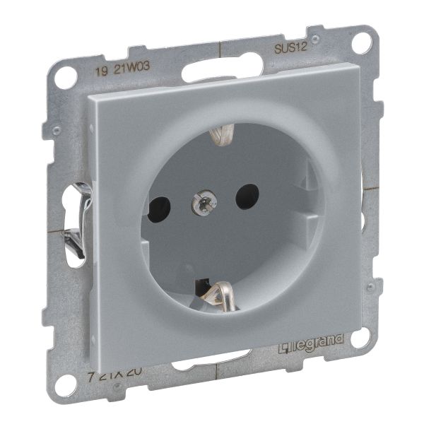 Розетка із з/к та шторками (пруж.клеми) 16А/250V Legrand SUNO 721320 алюміній