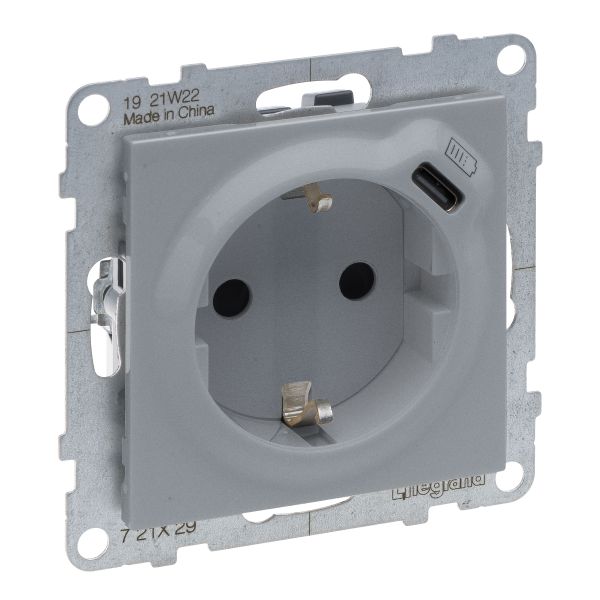 Розетка із з/к та захист. шторками + USB С 1,5А/5V Legrand SUNO 721329 алюміній