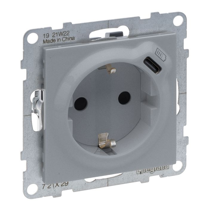 Розетка із з/к та захист. шторками + USB С 1,5А/5V Legrand SUNO 721329 алюміній