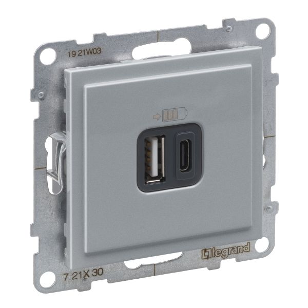 Розетка для заряджання USB А+C 12Вт+15Вт/5V Legrand SUNO 721330 алюміній