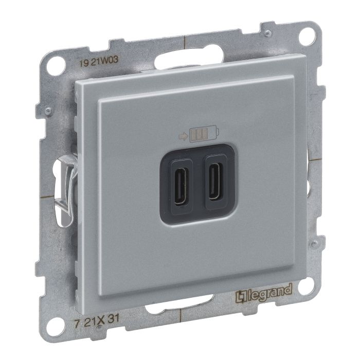 Розетка для заряджання USB С+C 15Вт/5V Legrand SUNO 721331 алюміній