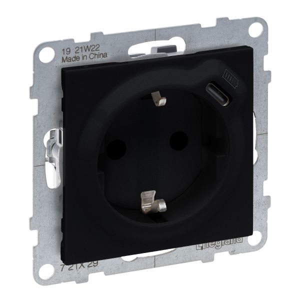Розетка із з/к та захист. шторками + USB С 1,5А/5V Legrand SUNO 721429 чорний