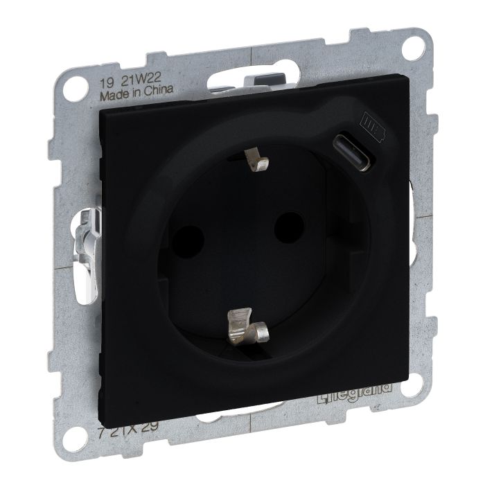 Розетка із з/к та захист. шторками + USB С 1,5А/5V Legrand SUNO 721429 чорний