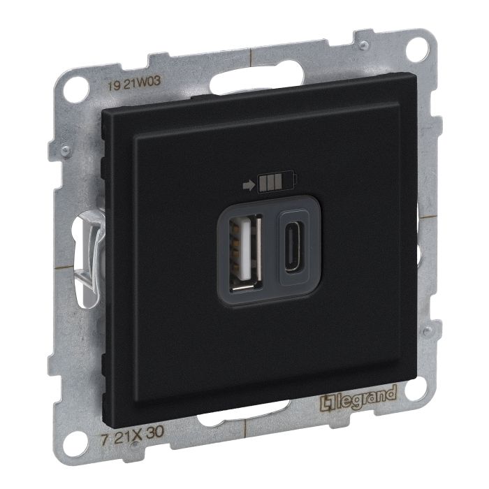 Розетка для заряджання USB А+C 12Вт+15Вт/5V Legrand SUNO 721430 чорний