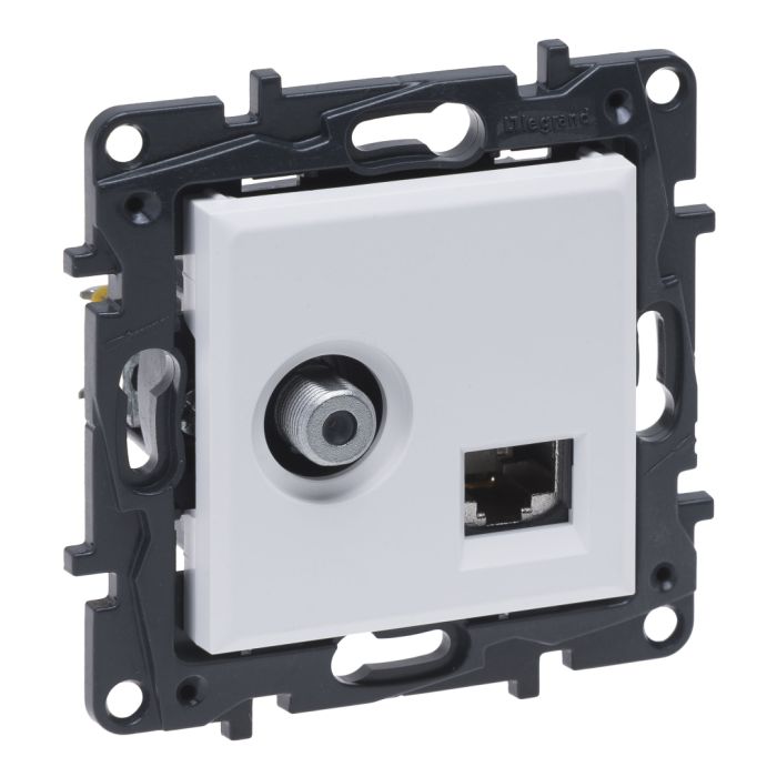 Розетка комбінована TV тип F и RJ45 CAT6 UTP Legrand 863177 NILOE STEP Білий