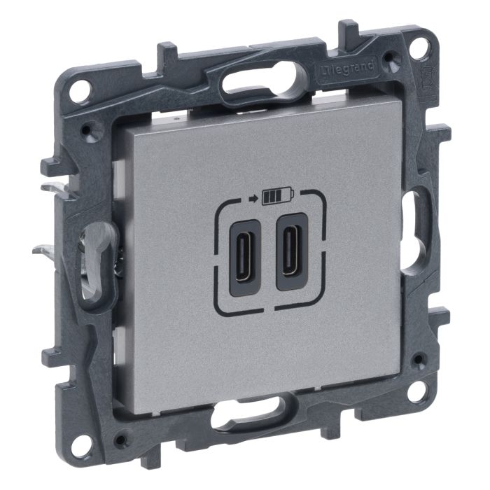Розетка USB Тип С+C 15 Вт 5 В Legrand 863339 NILOE STEP Алюміній