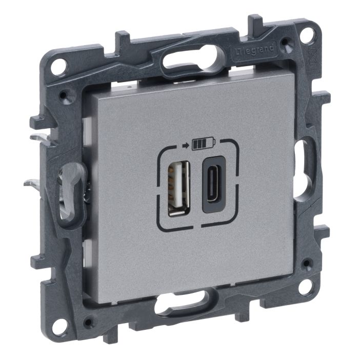 Розетка USB Тип А+C 12Вт+15Вт 5 В Legrand 863340 NILOE STEP Алюміній