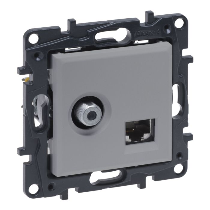 Розетка комбінована TV тип F и RJ45 CAT6 UTP Legrand 863377 NILOE STEP Алюміній