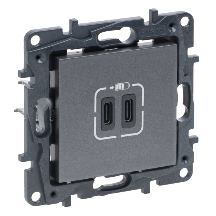 Розетка USB Тип С+C 15 Вт 5 В Legrand 863439 NILOE STEP Сталь