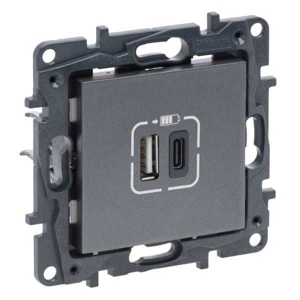 Розетка USB Тип А+C 12Вт+15Вт 5 В Legrand 863440 NILOE STEP Сталь