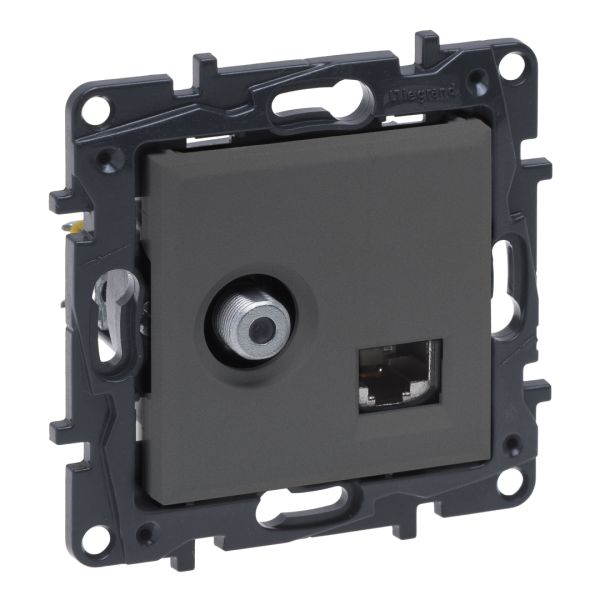Розетка комбінована TV тип F и RJ45 CAT6 UTP Legrand 863477 NILOE STEP Сталь
