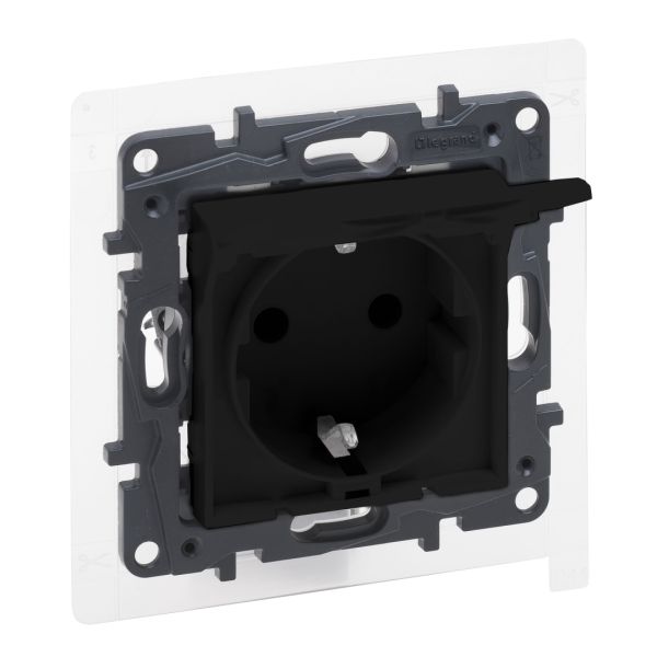 Розетка з з/к та кришкою IP44 16А, 250В автоматичні клеми Legrand 863523 NILOE STEP Чорний