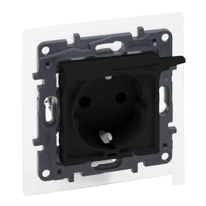 Розетка з з/к та кришкою IP44 16А, 250В автоматичні клеми Legrand 863523 NILOE STEP Чорний
