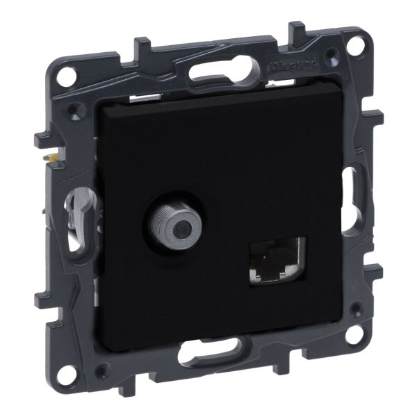 Розетка комбінована TV тип F и RJ45 CAT6 UTP Legrand 863577 NILOE STEP Чорний