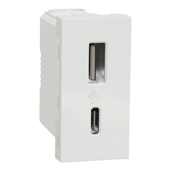 Розетка USB 1 модуль Type A+C 12W Unica New, NU301618, біла