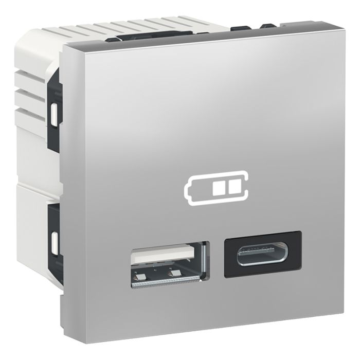 Двойная USB розетка A+C . Unica New, NU301830, алюміній