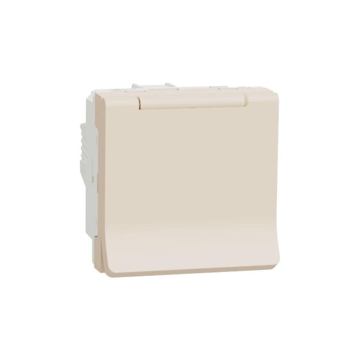Розетка з заземленням зі шторками, с крышкой, 16 А, 250 В, IP40, Unica New NU303744TA бежевий