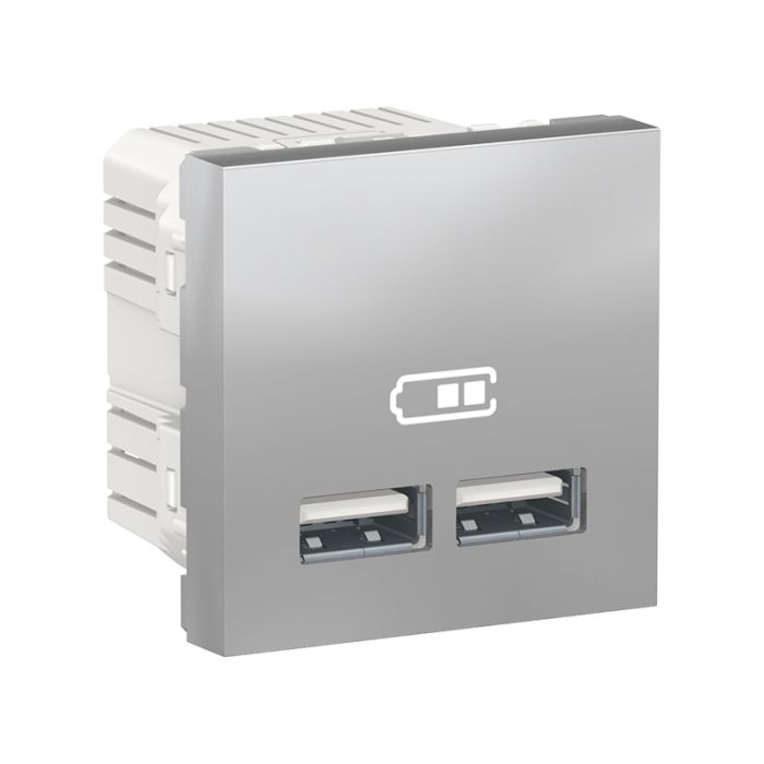 Розетка USB, 2 модульна, 5 В / 2100 мА, Unica New NU341830 алюміній