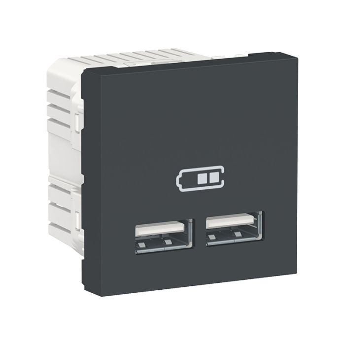 Розетка USB, 2 модульна, 5 В / 2100 мА, Unica New NU341854 антрацит