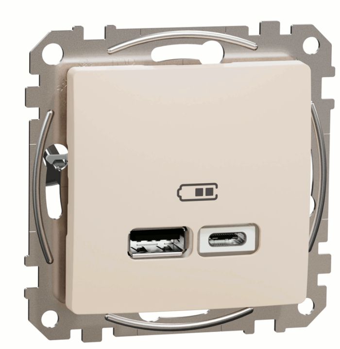 Розетка USB тип A+C 24A Schneider Sedna Design SDD112402 Бєжевий