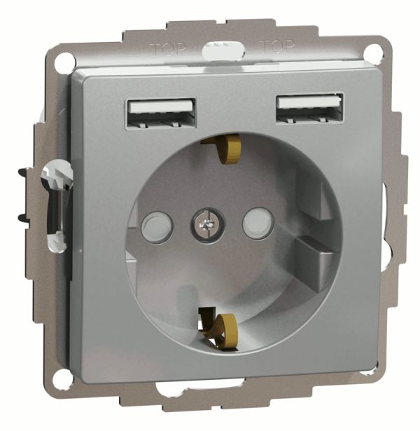 Розетка з заземленням + 2 USB тип А Schneider Sedna Design SDD113052 Алюміній