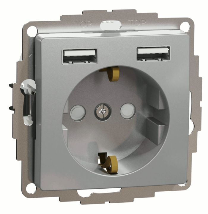 Розетка з заземленням + 2 USB тип А Schneider Sedna Design SDD113052 Алюміній