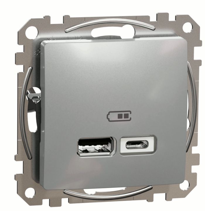 Розетка USB тип A+C 24A Schneider Sedna Design SDD113402 Алюміній