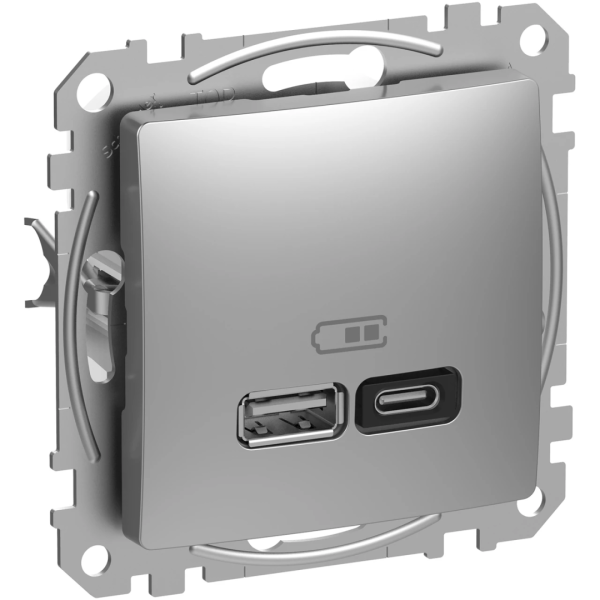 Розетка USB тип A+C (45 Вт) Schneider Sedna Design SDD113404 Алюміній