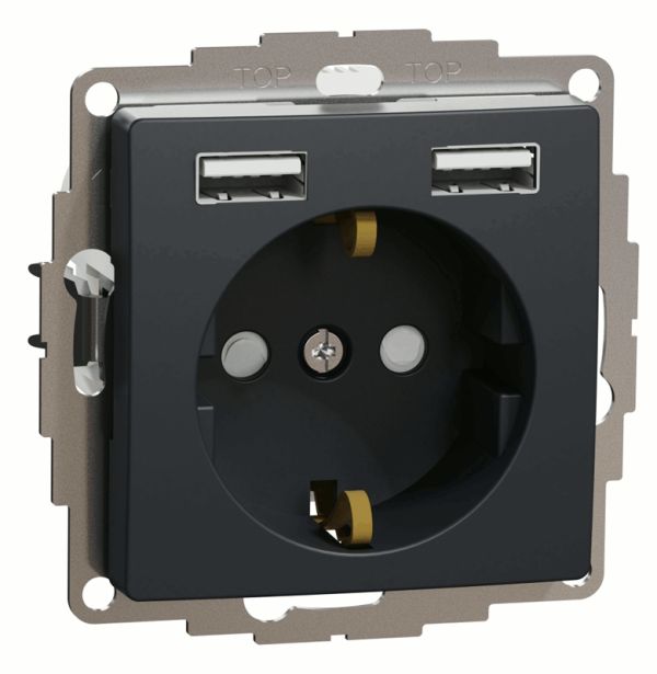 Розетка з заземленням + 2 USB тип А Schneider Sedna Design SDD114052 Чорний