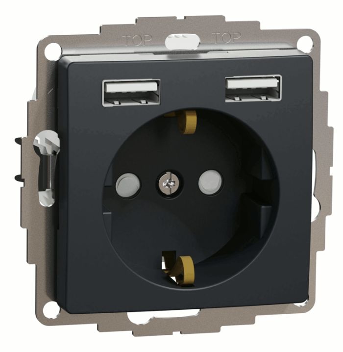 Розетка з заземленням + 2 USB тип А Schneider Sedna Design SDD114052 Чорний